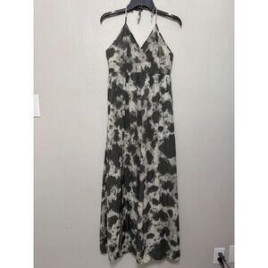 Grey Abstract Tie‎ Dye Sleeveless V-Neck Maxi Dress with Front Slit Size Medium